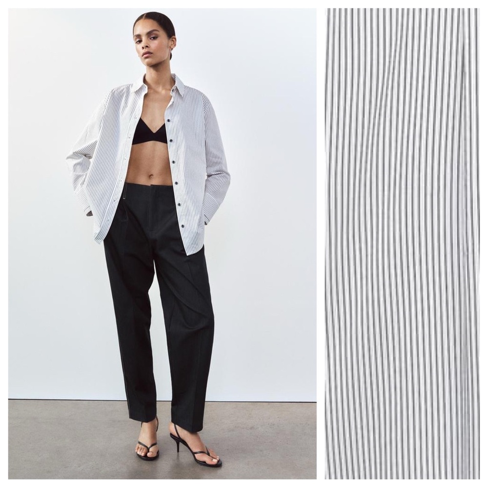 NWT. Zara White/Black Poplin Striped Shirt. Size M, L.